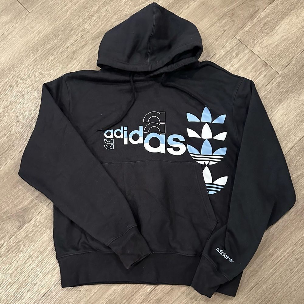 Adidas Logo Black Hoody Relaxed Baggy Casual Sweatshirt